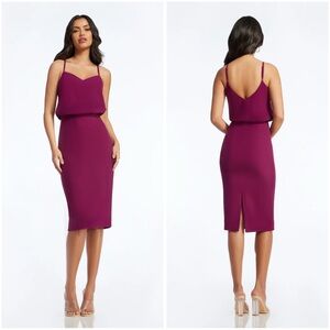 Dress The Population Alondra Blouson Dress In Burgundy Size Large